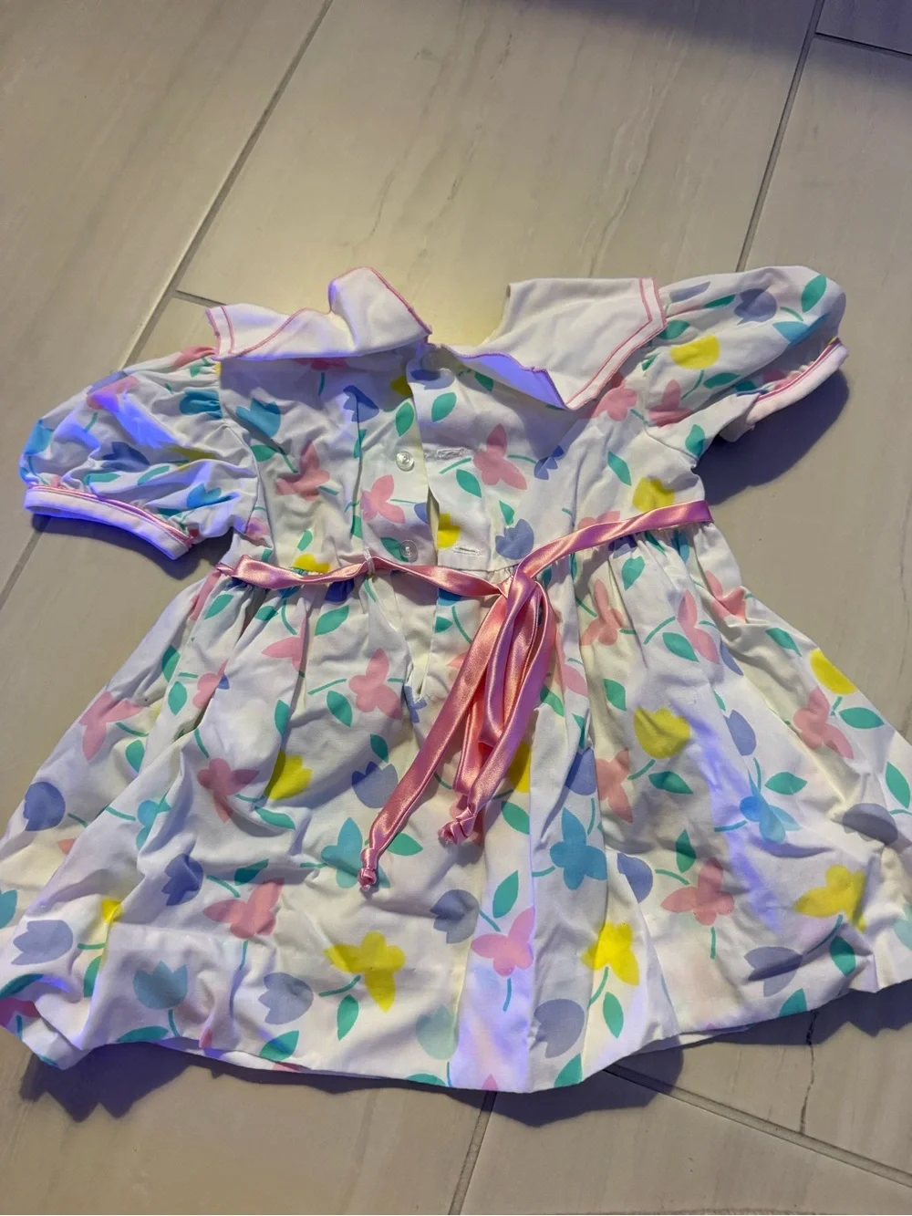 Vintage 90s Baby Girl Dress Size 18 Months Collared Colorful Flowers